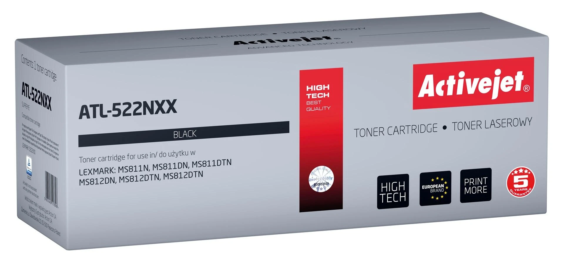 „Activejet ATL-522NXX“ toneris (pakeičia „Lexmark 52D2X00“ (522X); „Supreme“; 45000 puslapių; juodas)