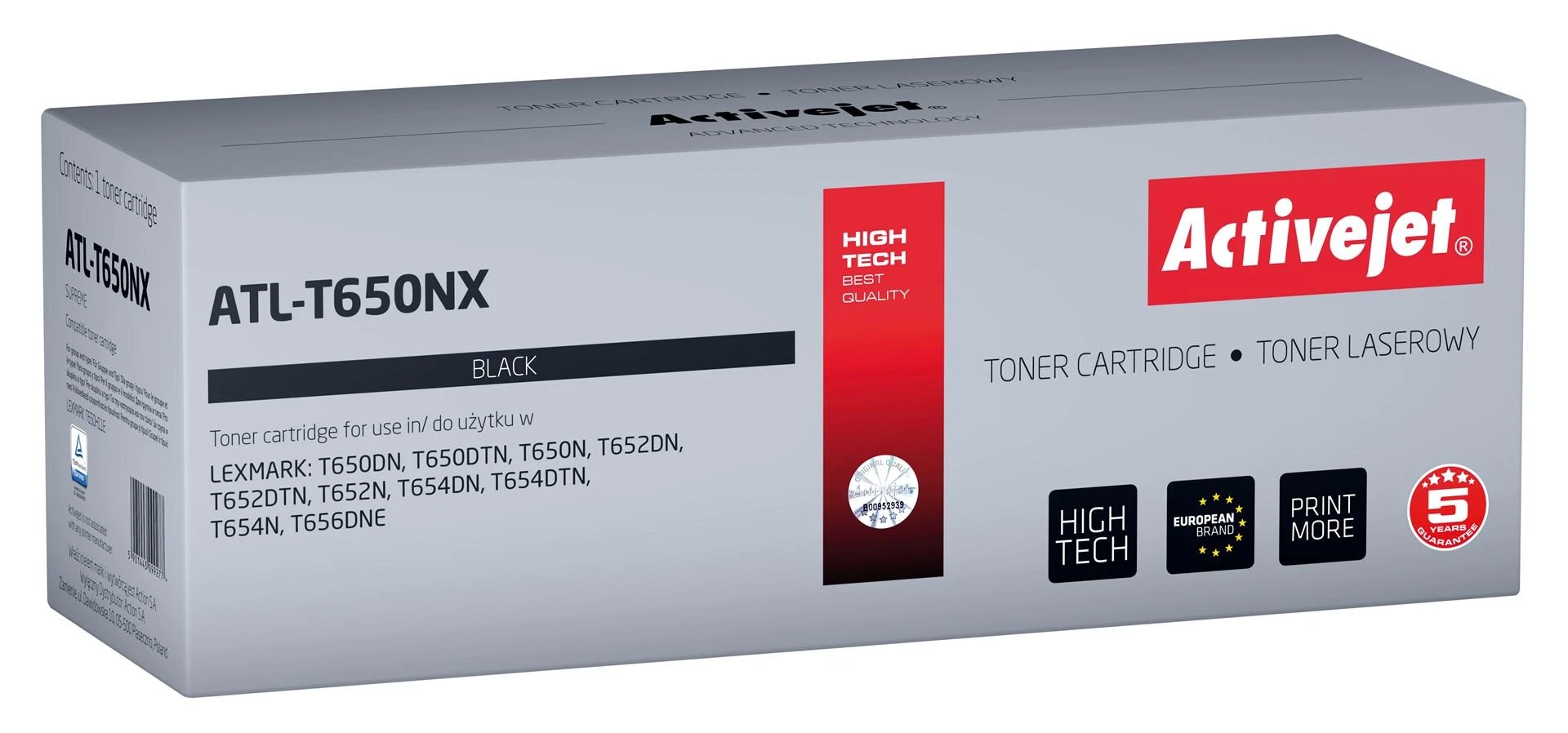 Activejet ATL-T650NX dažai (pakeitimas Lexmark T650H11E; Supreme; 25000 puslapių; juodas)