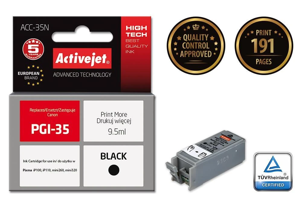 Rašalo Kasetė - Activejet ACC-35N, Canon PGI-35, Juoda, 9,5 ml