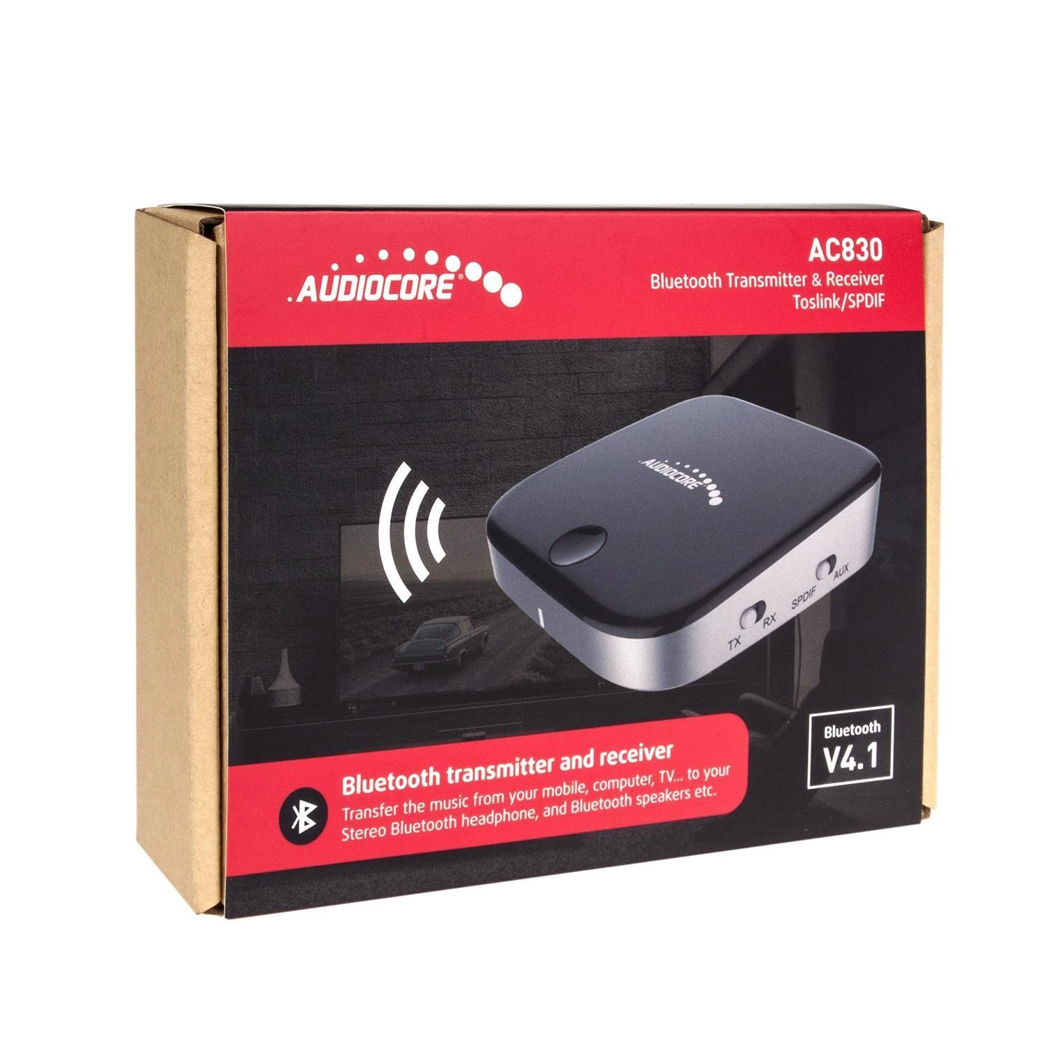Audiocore AC830 Bluetooth siųstuvas ir imtuvas pakuotė