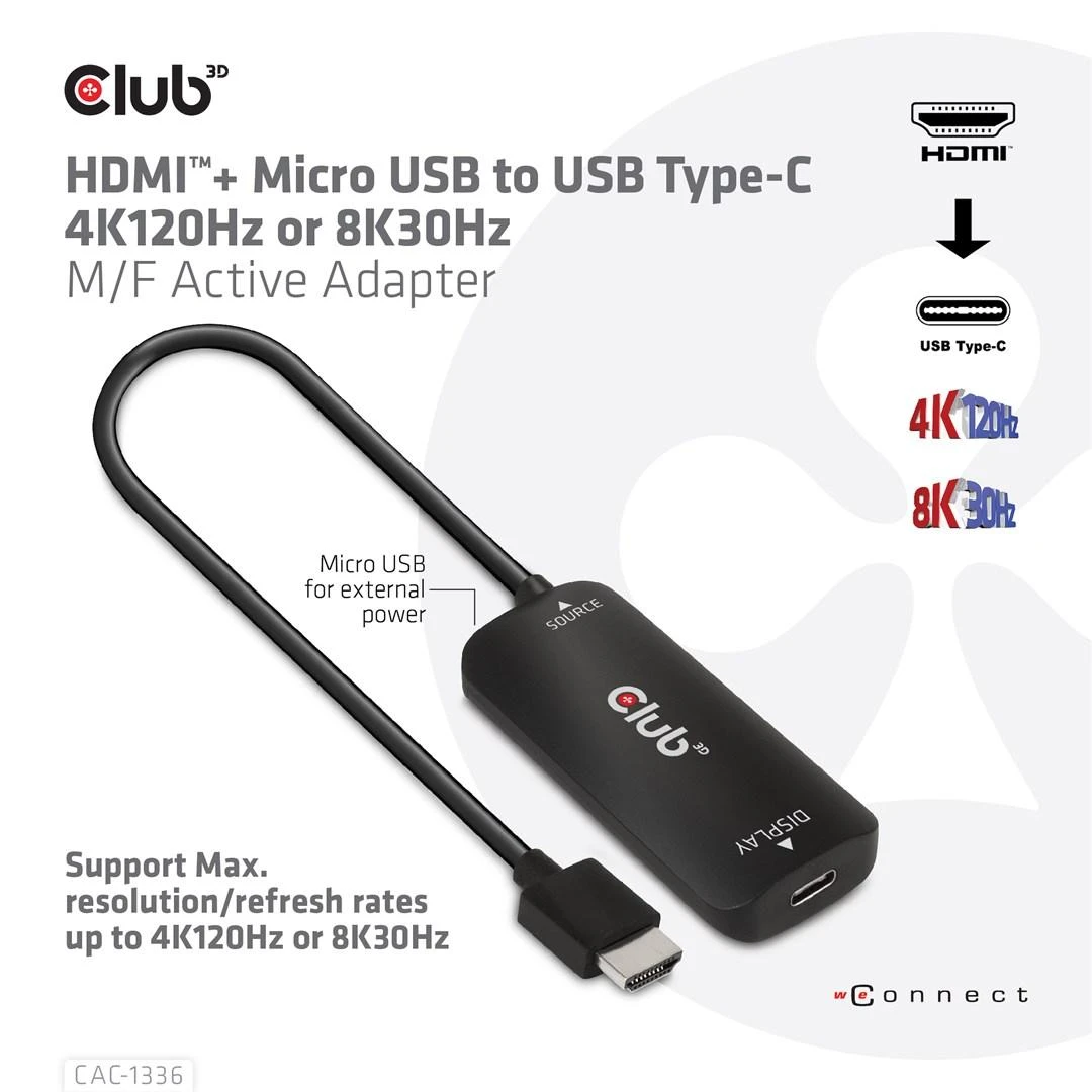 Club 3D HDMI į USB-C aktyvus adapteris