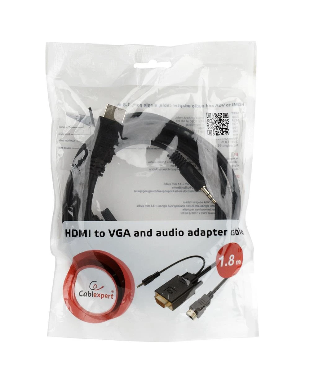 GEMBIRD A-HDMI-VGA-03-6 HDMI į VGA ir garso adapterio kabelis, vieno prievado, 1,8 m, juodas
