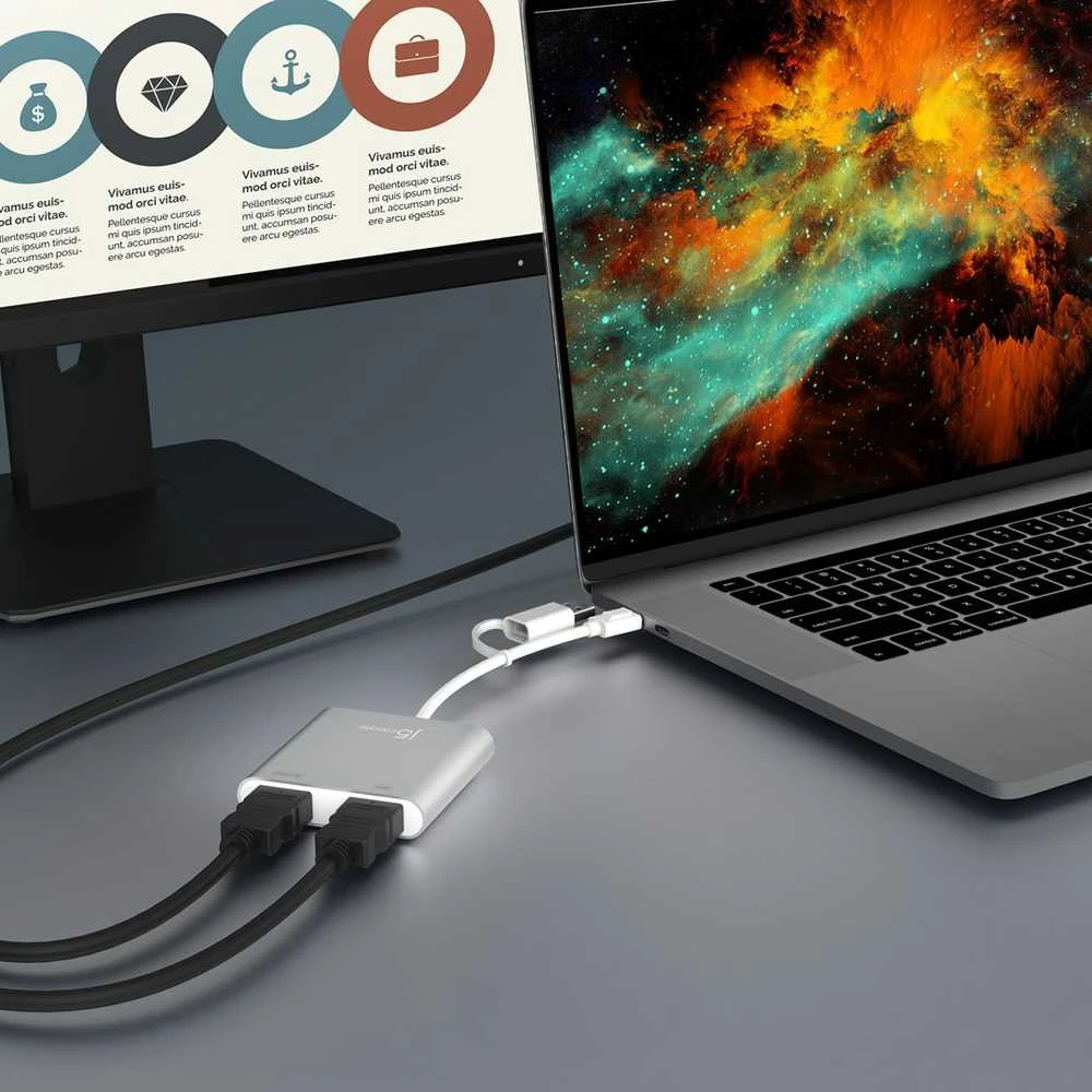 J5create – USB-C į dvigubą HDMI kelių monitorių adapteris