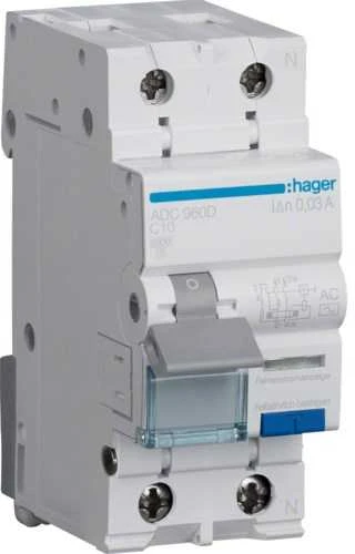Hager Polo Hager Liekamasis grandinės pertraukiklis 1+N 10A C 0.03A AC ADC960D
