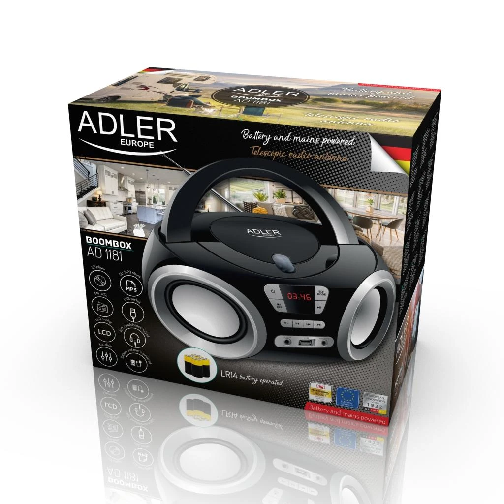 Adler | CD grotuvas | AD 1181 | Garsiakalbiai | USB jungtis