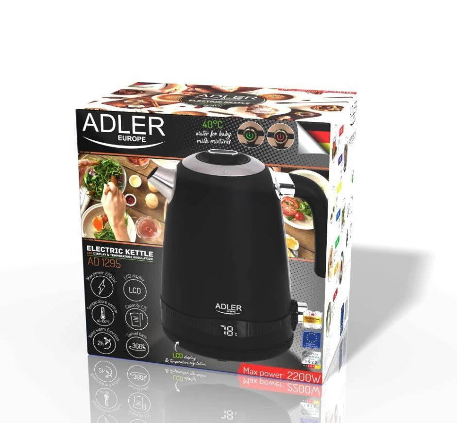 Adler | Virdulys | AD 1295b | Electric | 2200 W | 1.7 L | Nerūdijantis plienas | 360° rotational base | Juodas