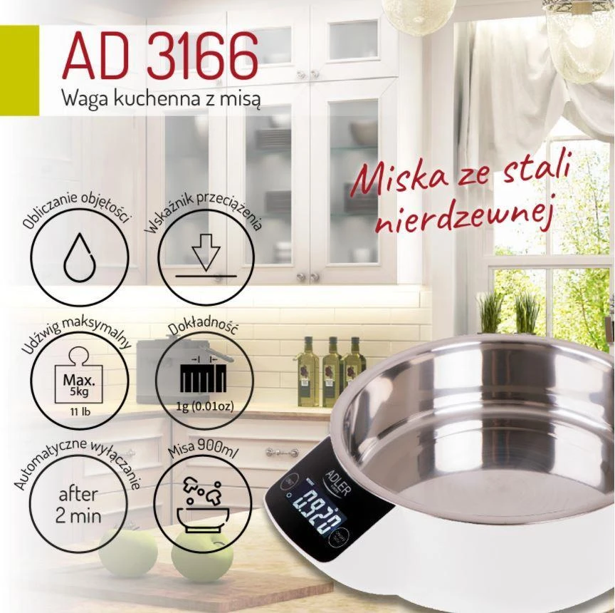 Virtuvinės svarstyklės Kitchen Scale ADLER AD3166