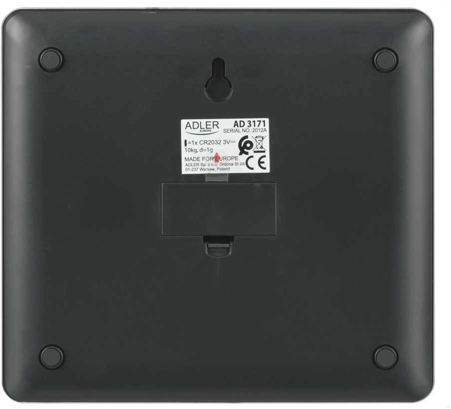 Adler | Virtuvinės svarstyklės | AD 3171 | Maximum weight (capacity) 10 kg | Graduation 1 g | Ekranas type LCD | Juodas