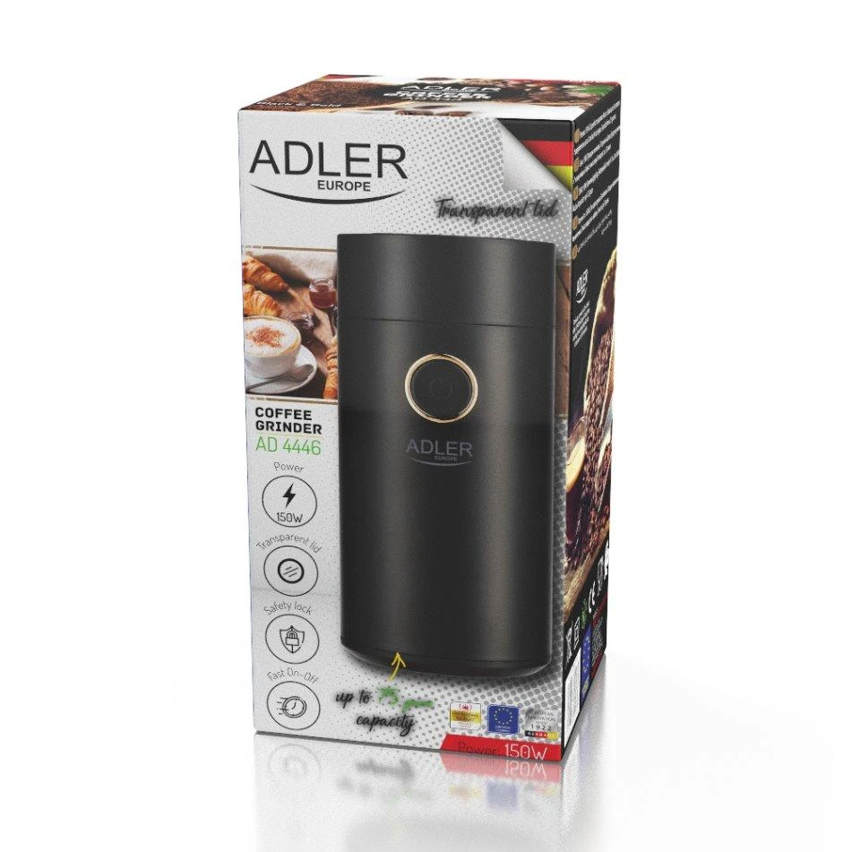 Kavamalė Adler | Kavos malūnas | AD 4446bg | 150 W | Kavos pupelių talpa 75 g | Juodas