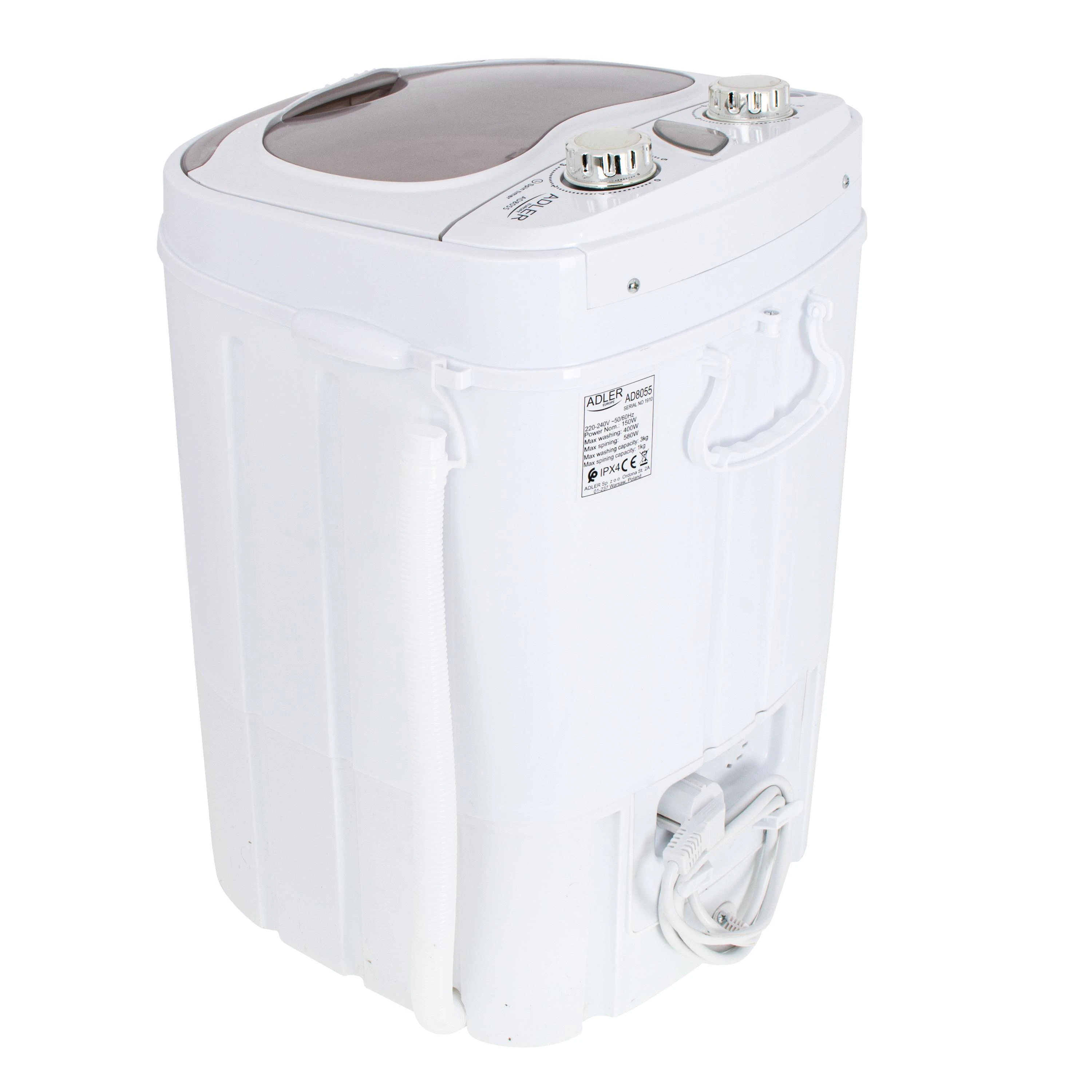 Skalbimo mašina Adler Mini washing machine AD 8055 Top loading, Skalbimo talpa 3kg, Gylis 37 cm, Plotis 36 cm, Baltas