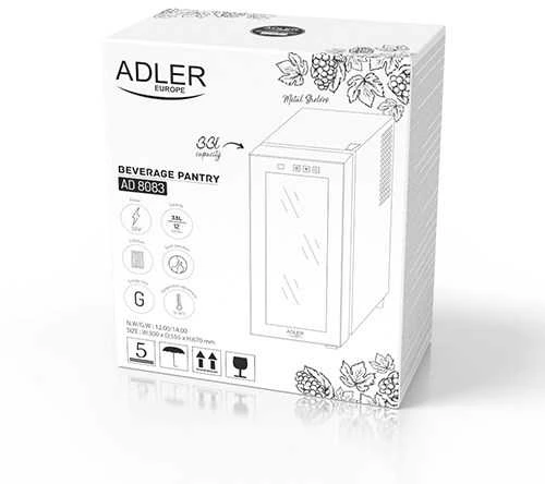 Adler | Gėrimų sandėliukas | AD 8083 | Energijos vartojimo efektyvumo klasė G | Laisvai stovintis | Butelių talpa 12 | Juodas