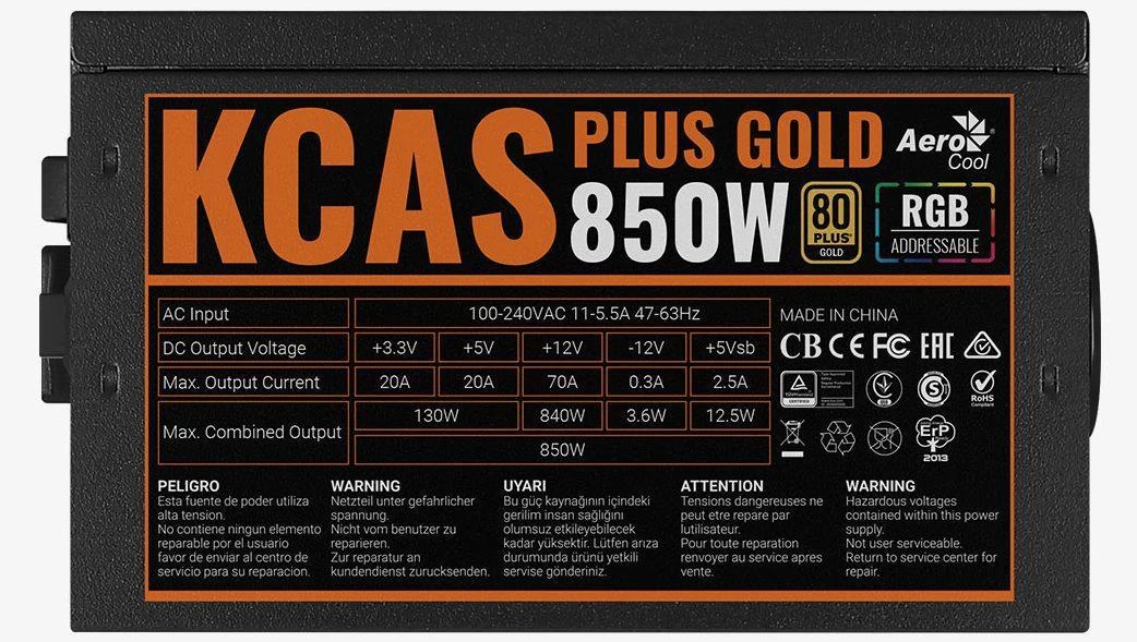 Maitinimo Blokas - Aerocool Kcas Plus, Auksinis, 850W, Juodas