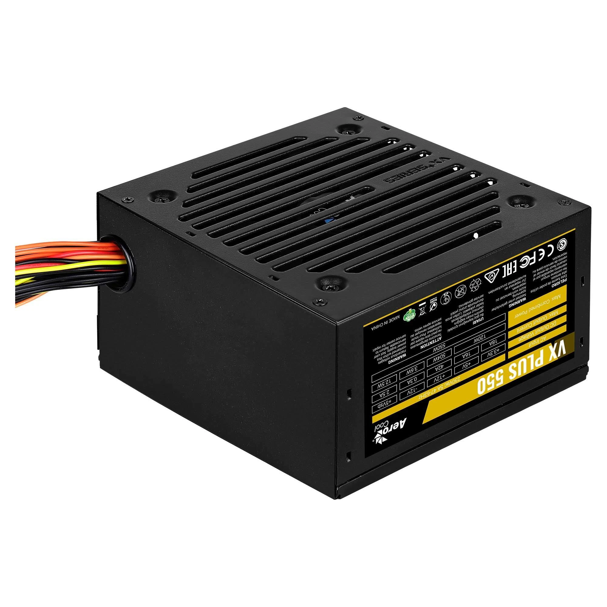 AEROCOOL AEROVX-550PLUS PSU AeroCool VX-550 PLUS 550W, tylus 120 mm ventiliatorius su išmaniuoju valdymu