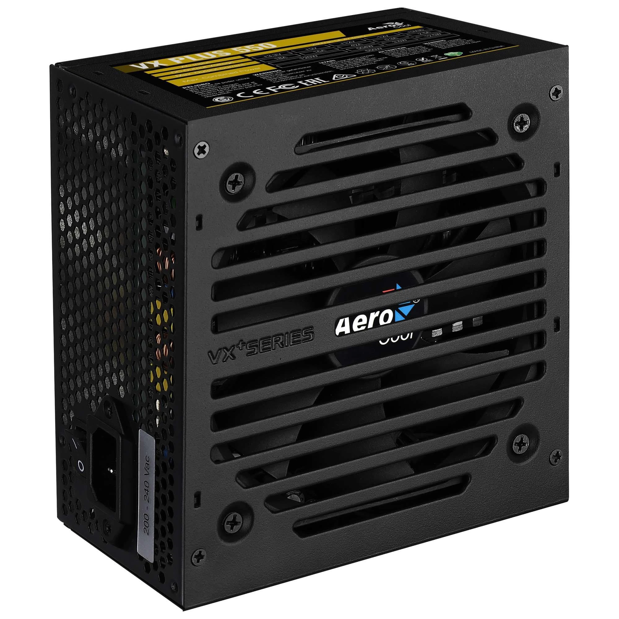 AEROCOOL AEROVX-550PLUS PSU AeroCool VX-550 PLUS 550W, tylus 120 mm ventiliatorius su išmaniuoju valdymu