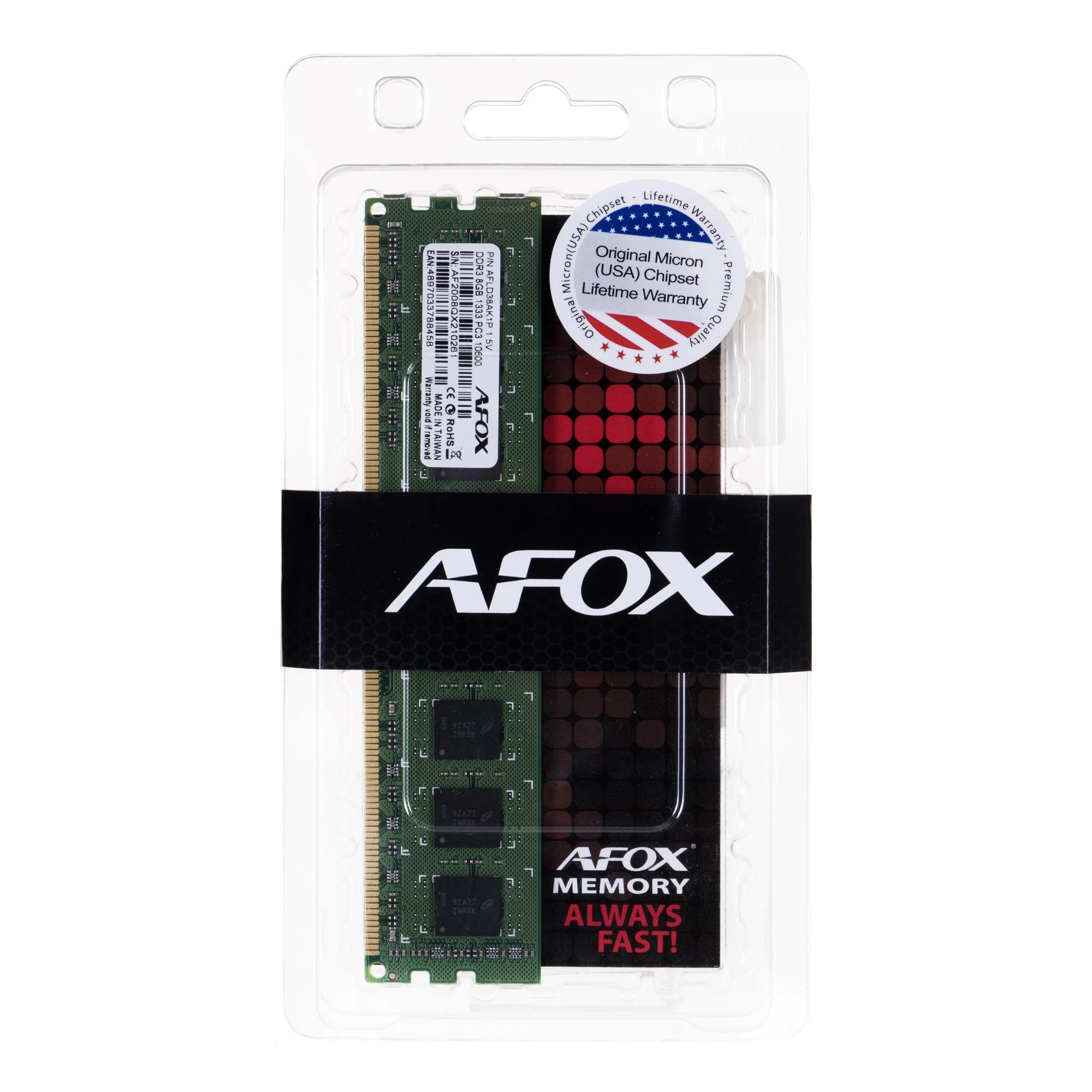 AFOX 8GB 1333 MHz DDR3 atminties modulis pakuotėje
