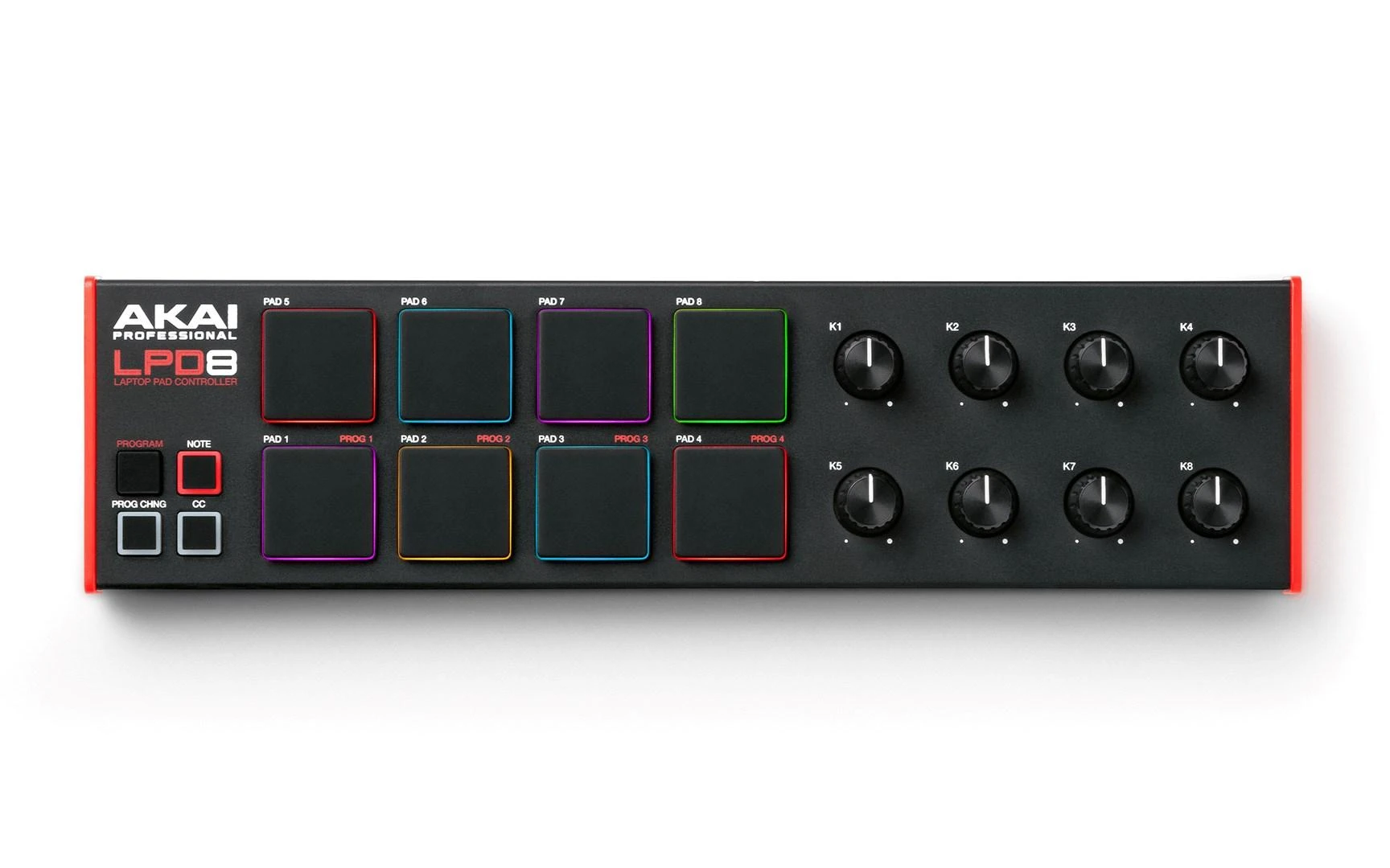 MIDI Valdiklis - AKAI LPD 8 MKII 8 mygtukai 8 rankenėlės Raudona/Juoda