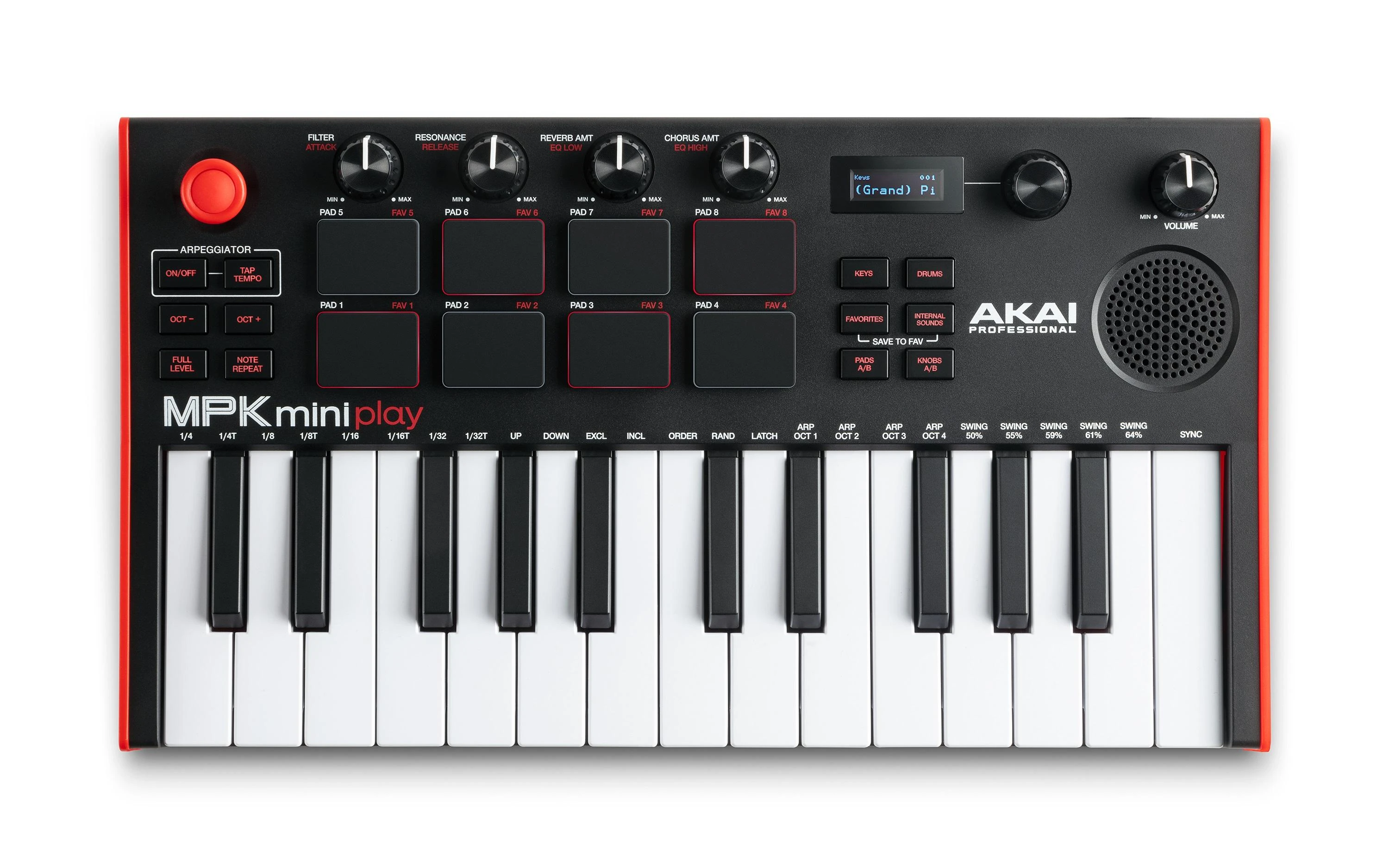 AKAI MPK Mini Play MK3 klaviatūra, juoda/raudona