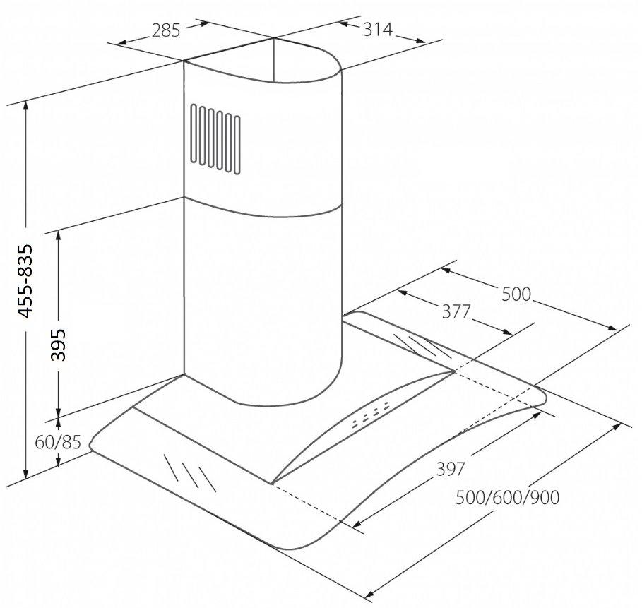 Gartraukis Cooker hood chimney AKPO WK-4 LARGO ECO 50 JUODA (399,1 m3/h, 500mm, juodos spalvos)