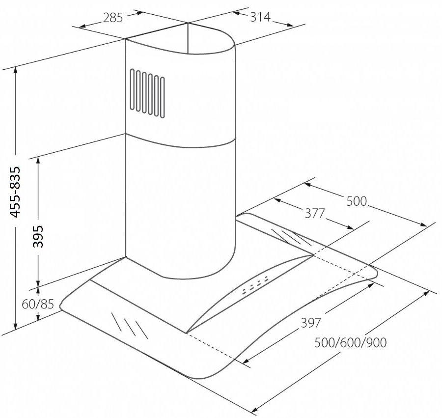 Cooker hood chimney AKPO WK-4 LARGO ECO 60 JUODA (399,1 m3/h, 600mm, juodos spalvos)