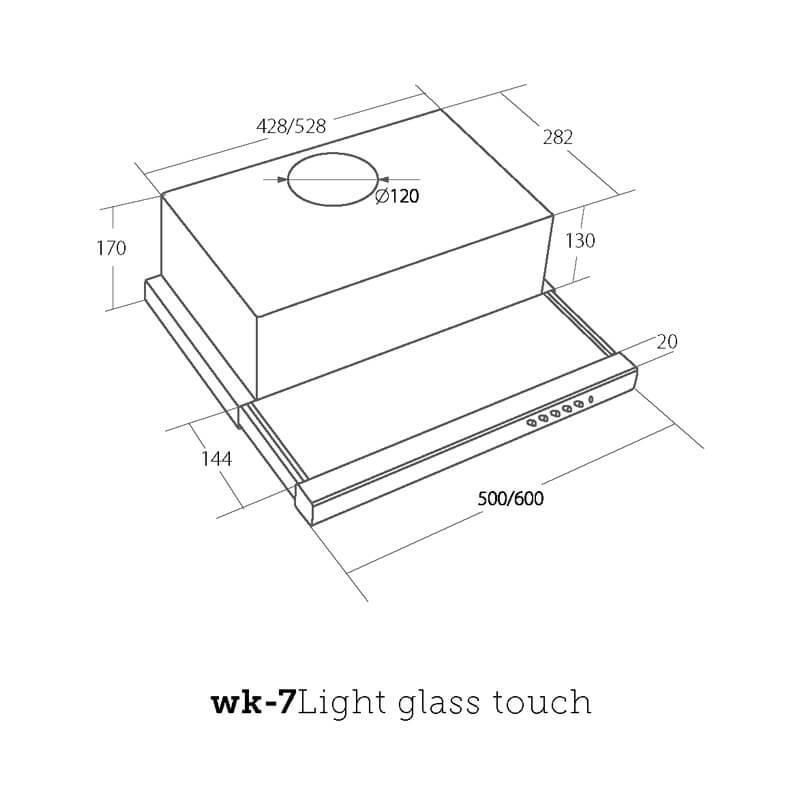 Gartraukis Stalčius AKPO WK-7 LIGHT GLASS 50 INOX JUODA (265,5 m3/h, 500mm, inox spalva)