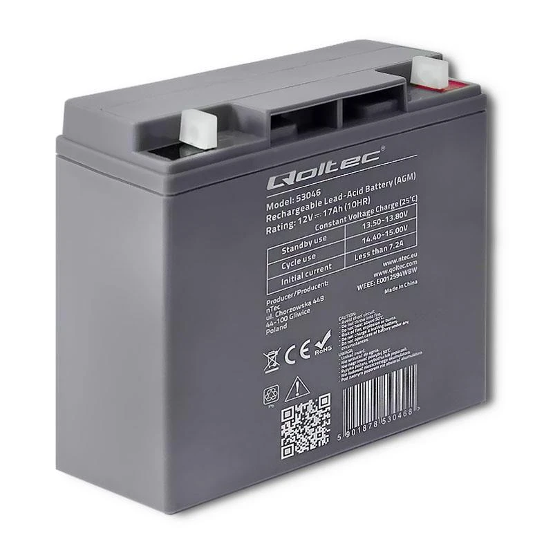 QOLTEC 53046 Qoltec Baterija AGM 12V 17Ah maks.255A