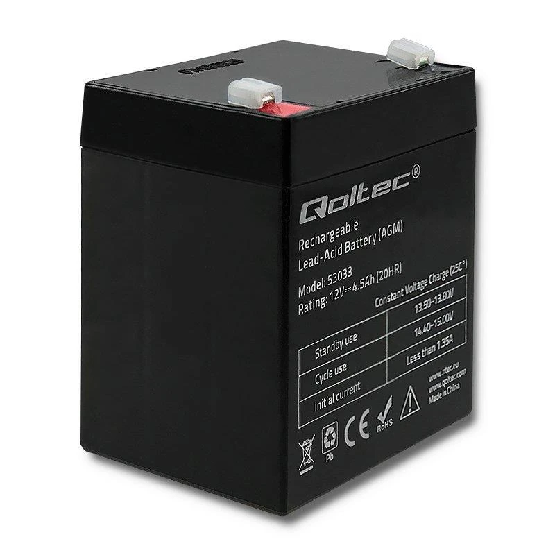 QOLTEC 53033 Baterija AGM 12V 4.5Ah max.1.35A