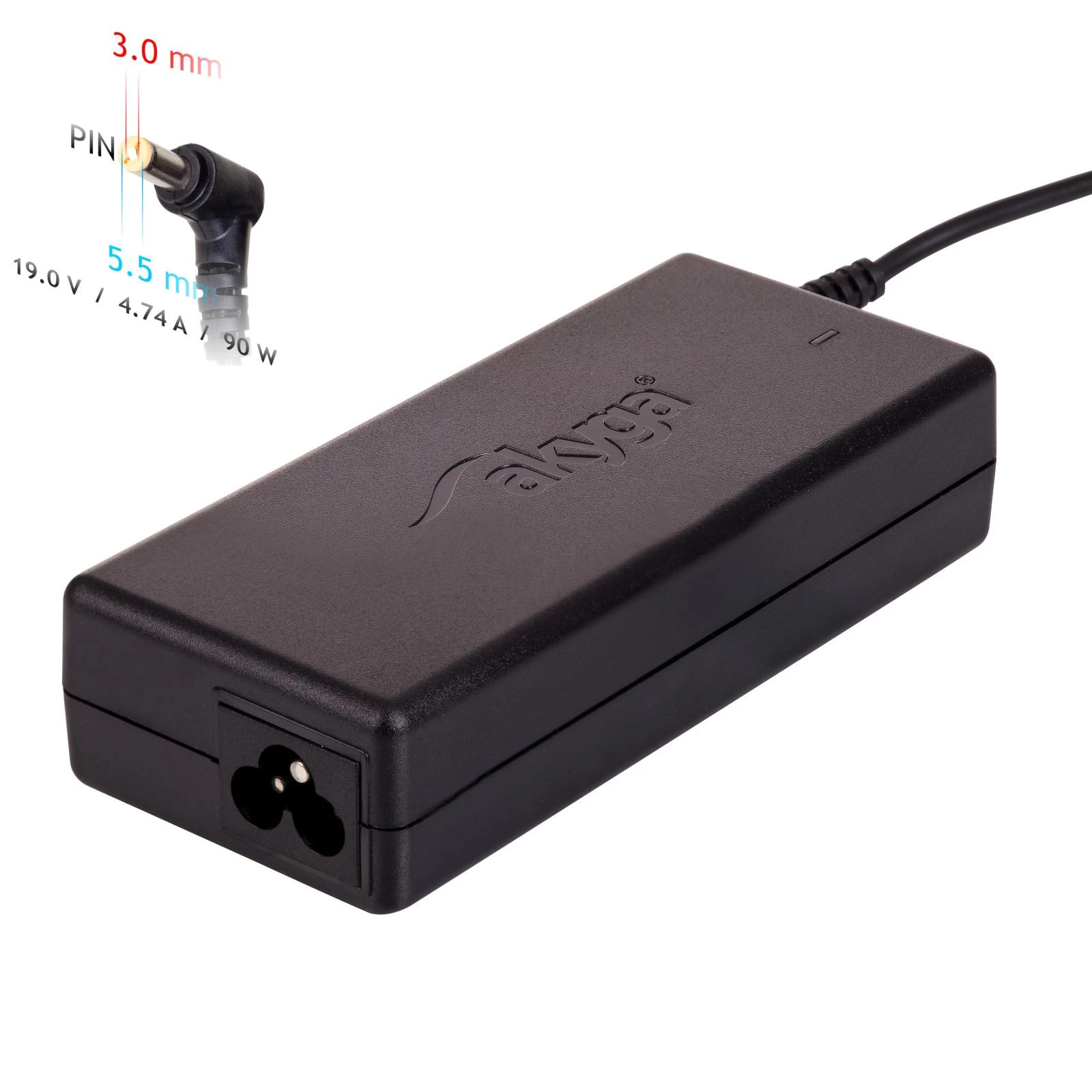 Nešiojamojo kompiuterio pakrovėjas Akyga AK-ND-27 (19V / 4.74A 90W 5.5 x 3.0mm + pin) SAMSUNG 1.2m