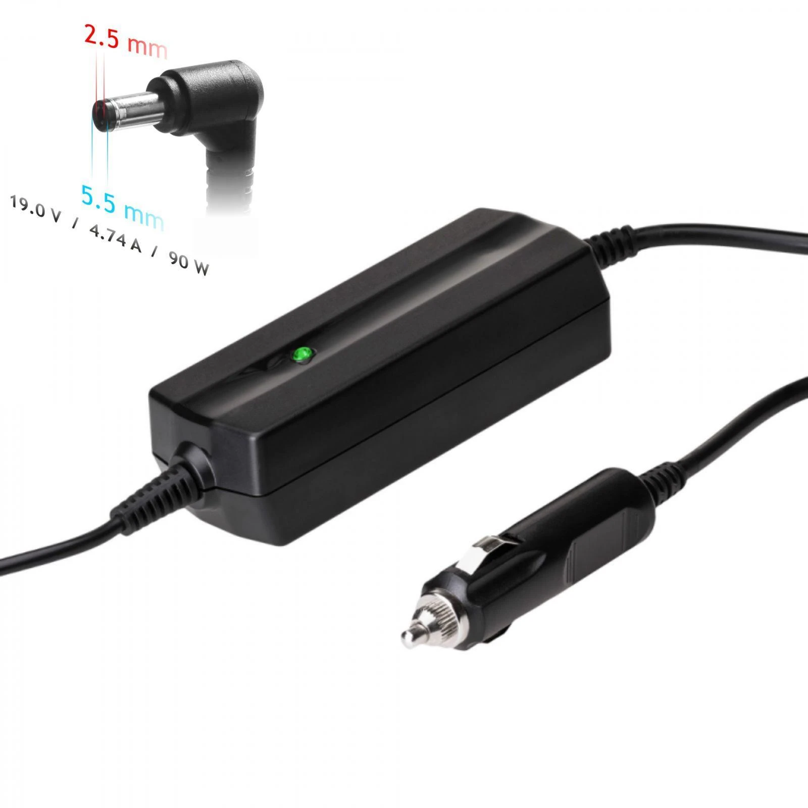 Automobilinis nešiojamojo kompiuterio pakrovėjas Akyga AK-ND-36 (19V / 4.74A 90W 5.5 x 2.5mm) ASUS / TOSHIBA 1.2m