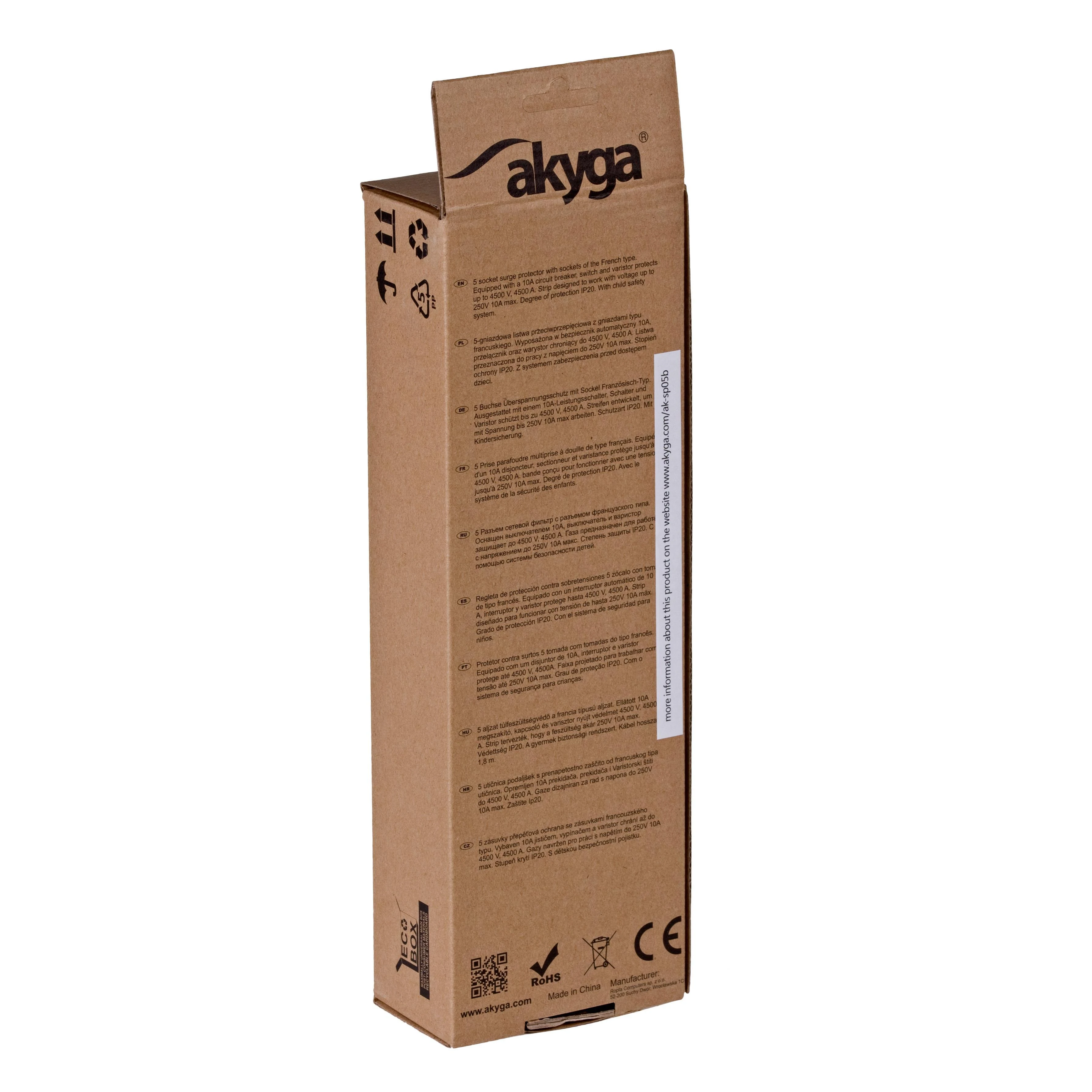 Prailgintuvas su apsauga Akyga AK-SP-05A juoda - 5 lizdai - 1.8 m
