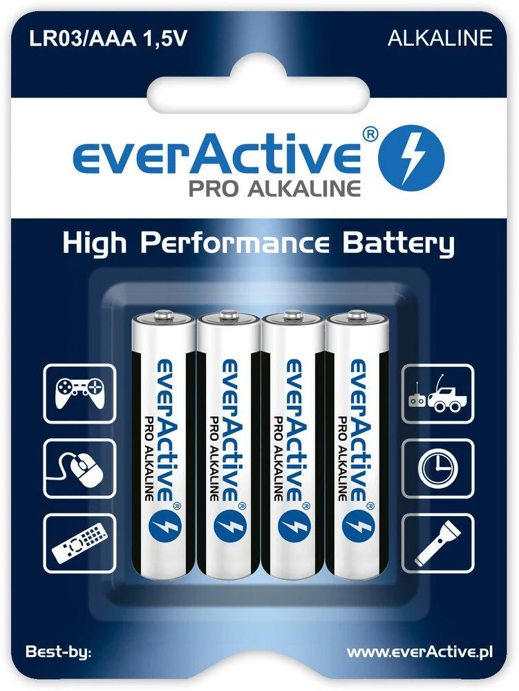 Šarminės baterijos AAA / LR03 „everActive Pro“ – 4 vnt. (lizdinė pakuotė)