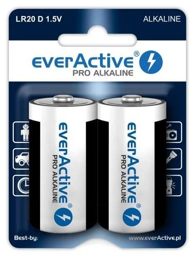 EverActive D tipo šarminės baterijos, 2 vnt. pakuotė