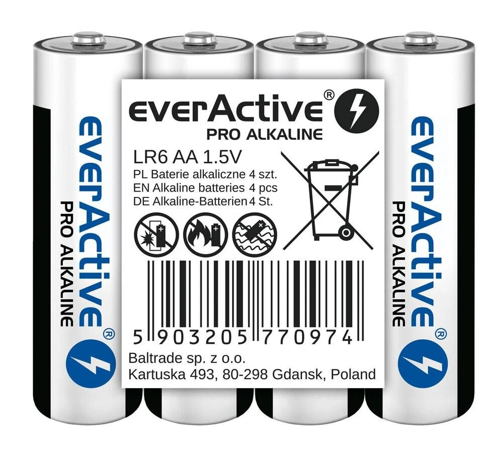 Šarminės baterijos „everActive Pro Alkaline LR6 AA“ - 4 vnt.
