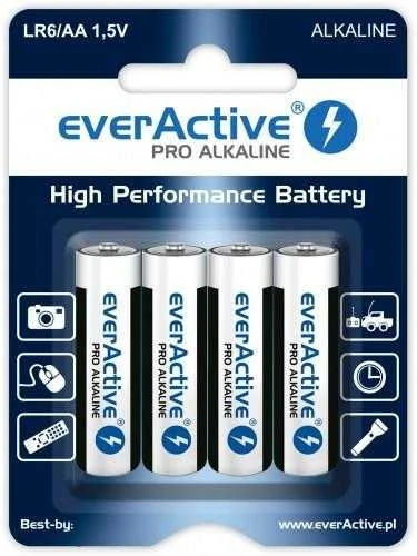 Šarminės baterijos everActive Pro Alkaline LR6 AA – lizdinė plokštelė – 4 vnt.