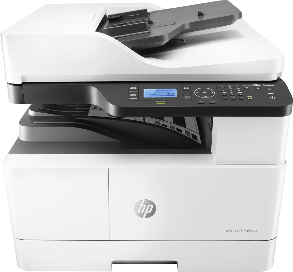 Hewlett Packard (HP) HP LaserJet MFP M443nda AIO All-in-One Spausdintuvas - A3 Mono lazerinis, Spausdinti/Kopijuoti/Nuskaityti, Automatinis dokumentų tiektuvas, Auto-Duplex, LAN, 25psl/min, 2000-5000 puslapių per mėn.