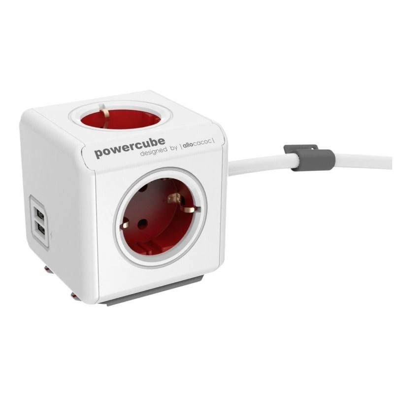 Allocacoc PowerCube Extended USB 1,5 m - raudona