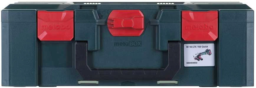 METABO W 18 LTX 150 QUICK kampinis šlifuoklis (600404650) + metaBOX 165 L dėklas Žalia, Juoda