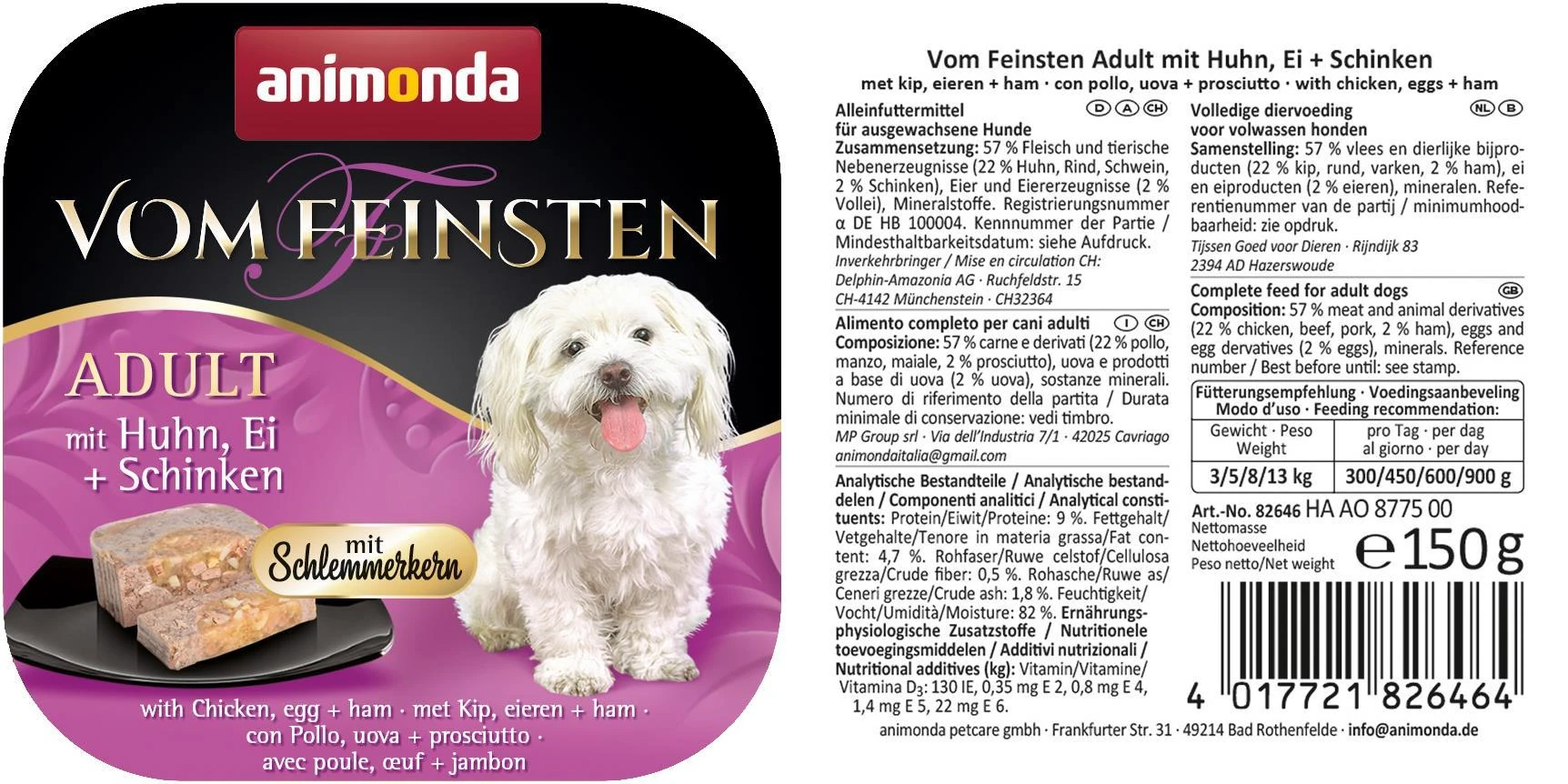 Animoda animonda Vom Feinsten Gourmet core with vištiena, egg + ham Egg, vištiena, Ham Adult 150 g