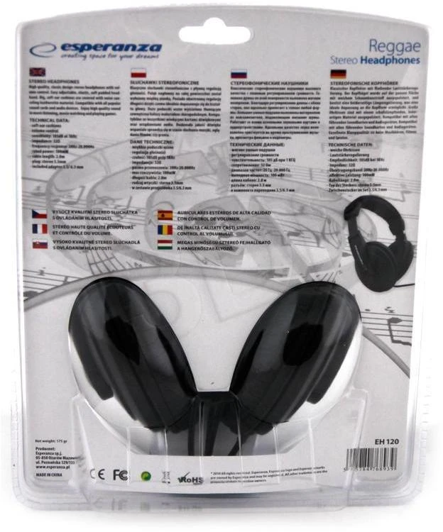 ESPERANZA EH120 - 5905784768939 REGGAE Audio Stereo Ausinės su garsumo valdymu 2m