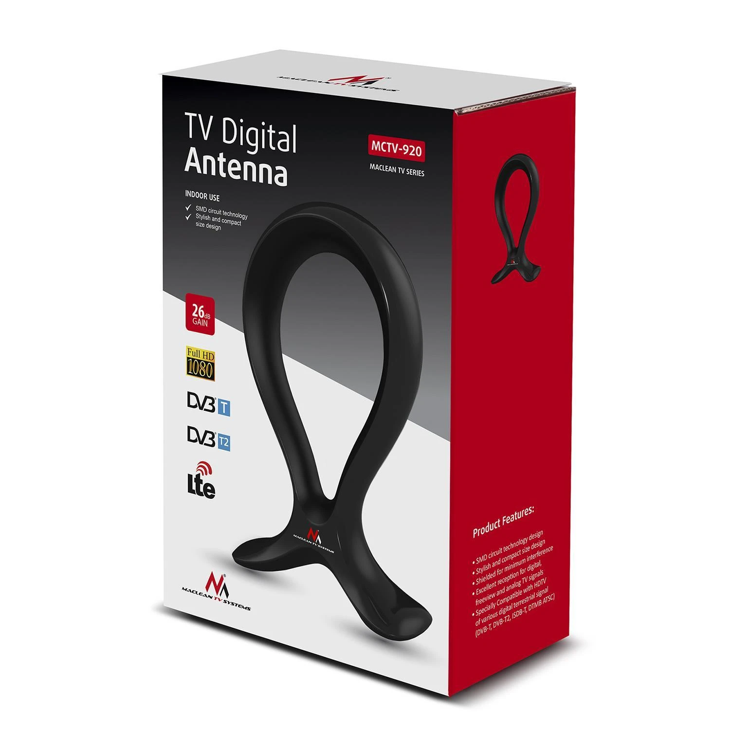 MACLEAN MCTV-920 Maclean MCTV-920 vidaus antena 2 in 1+ ausinių stovas HDTV DVB-T2 DVB-T LTE
