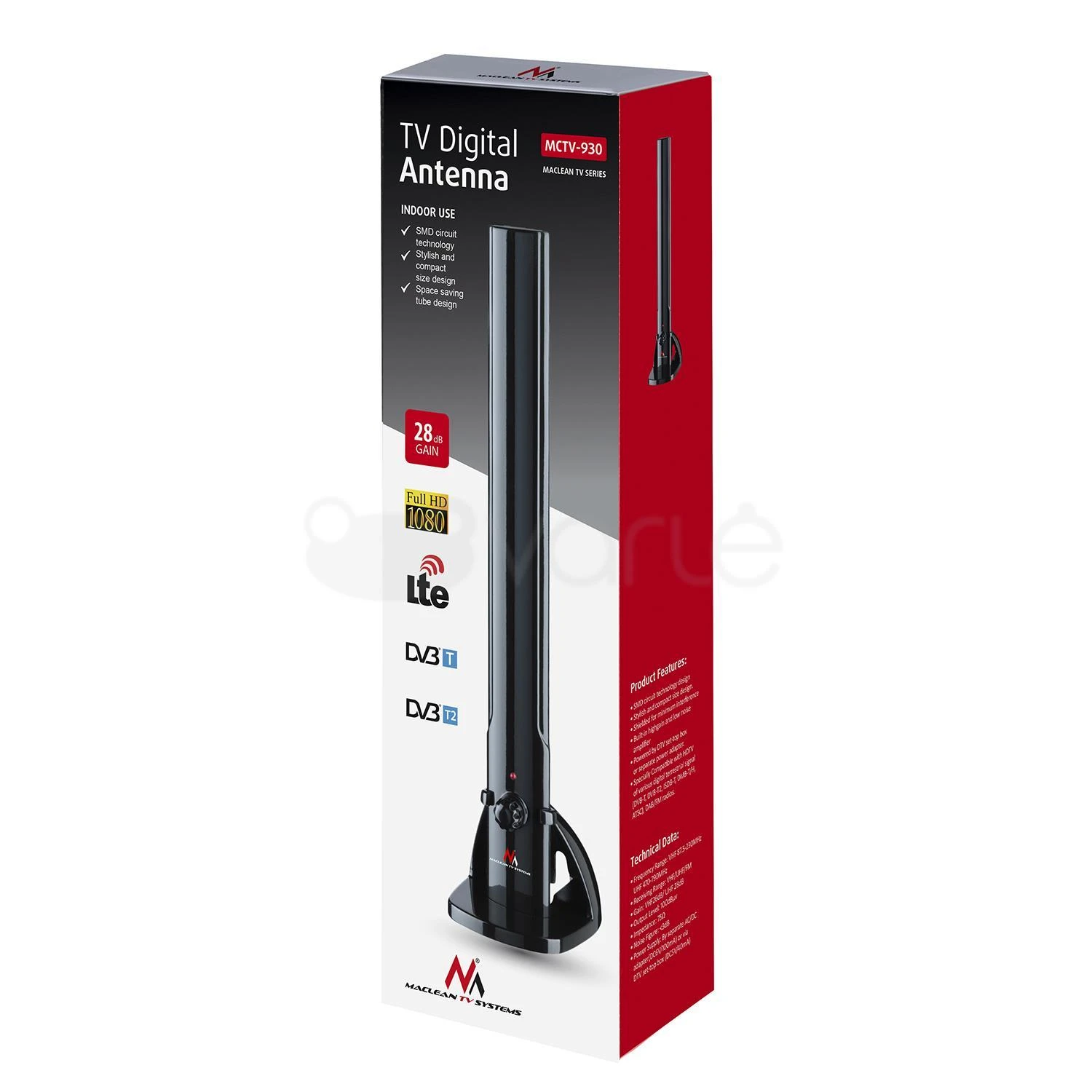 MACLEAN MCTV-930 Maclean MCTV-930 Vidinė antena TV radijas HDTV DVB-T2 DVB-T LTE DAB FM 100dBuV