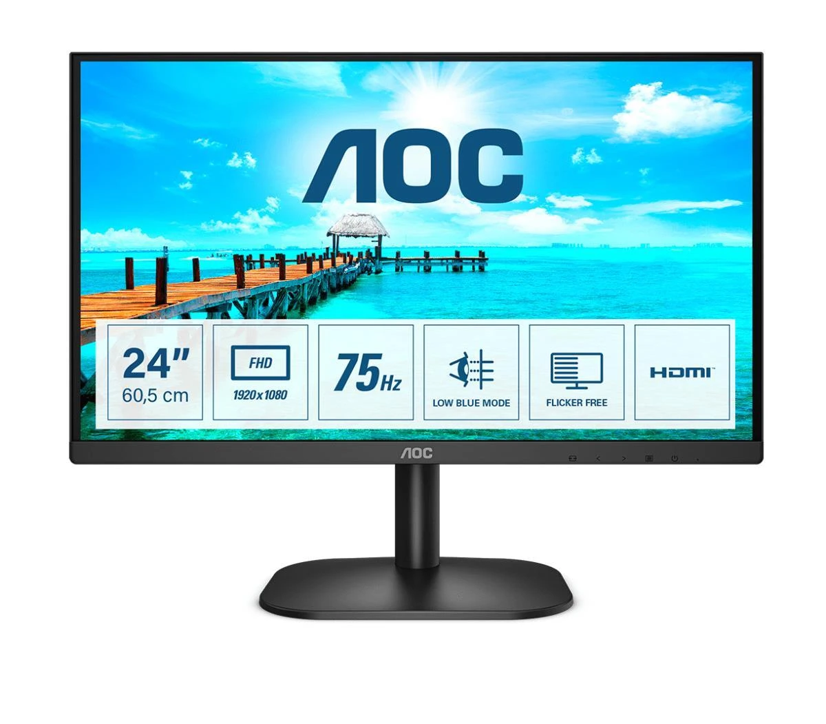 Monitorius AOC 24B2XDM 23,8 colio VA FHD 1920x1080 16:9 75Hz 4ms 250cd/m2 3000:1 D-Sub DVI