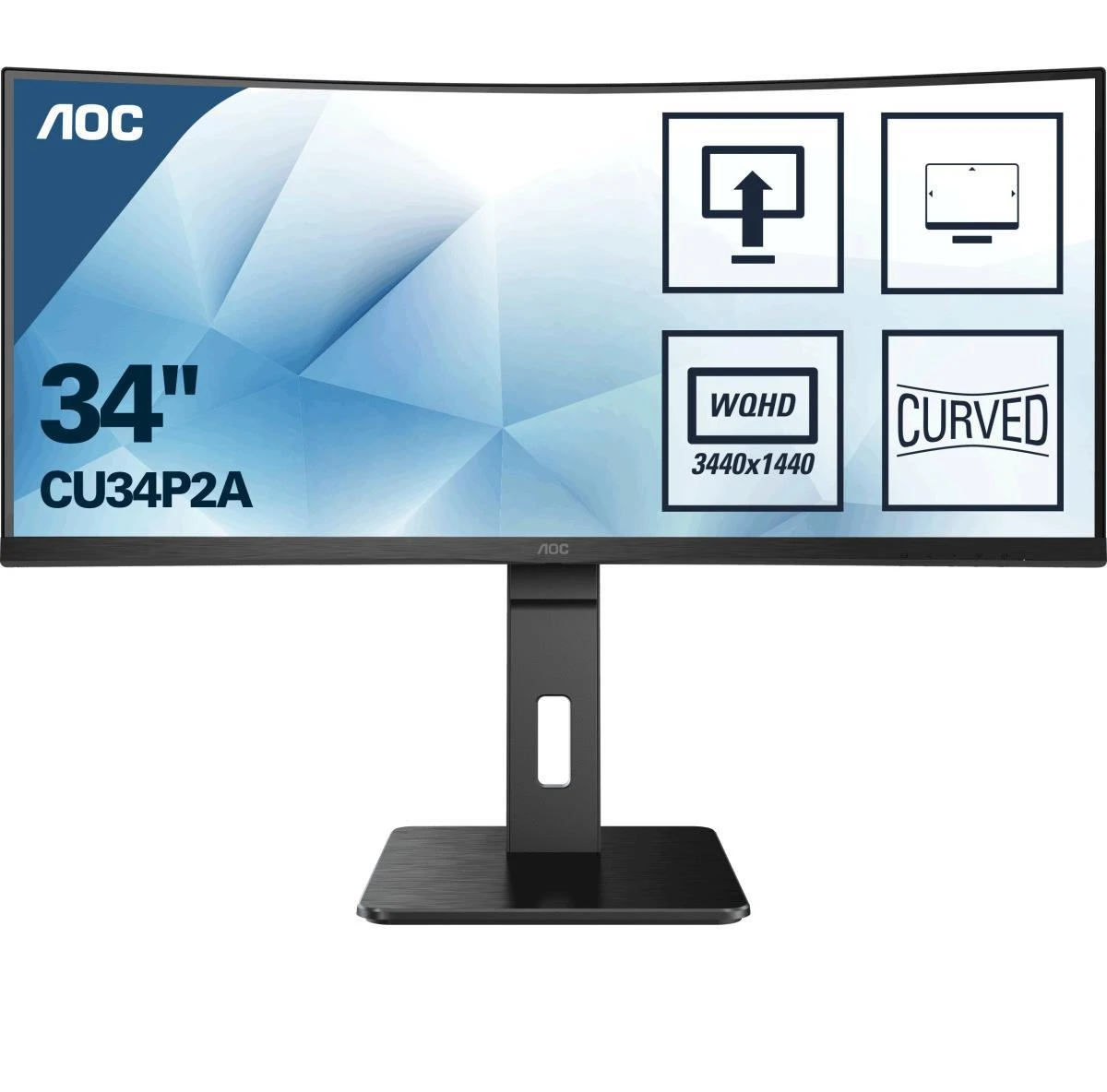 Monitorius AOC CU34P2A 34 colių VA lenktas 3440x1440 H/A 150mm 100hz FreeSync Premium ULTRAWIDE USB HOB GARSIAKARIAI DPx1 HDMIx2 VESA 100x100 PRO LINE