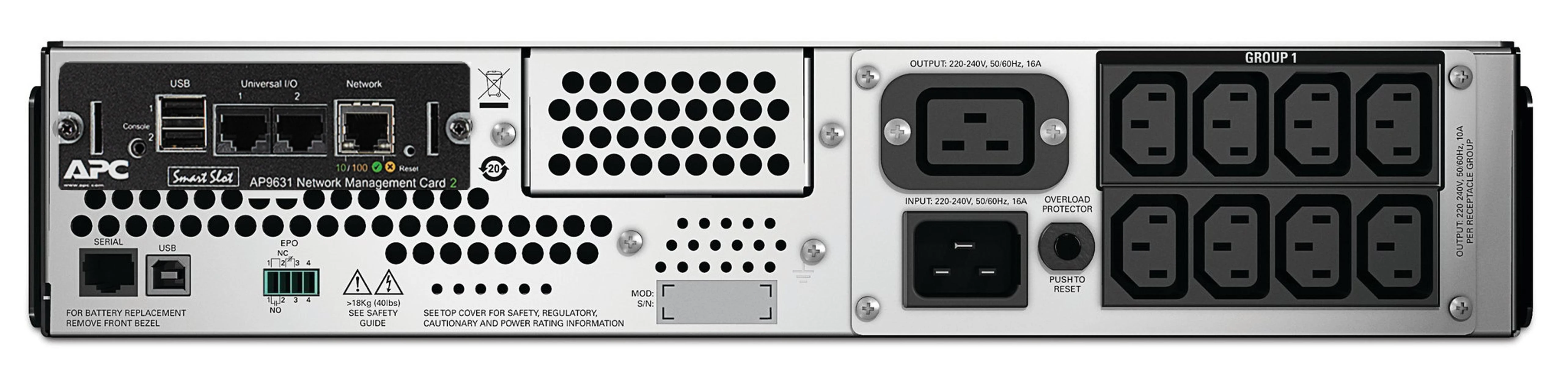 APC Smart-UPS 2200VA LCD RM 2U 230V su tinklo kortele