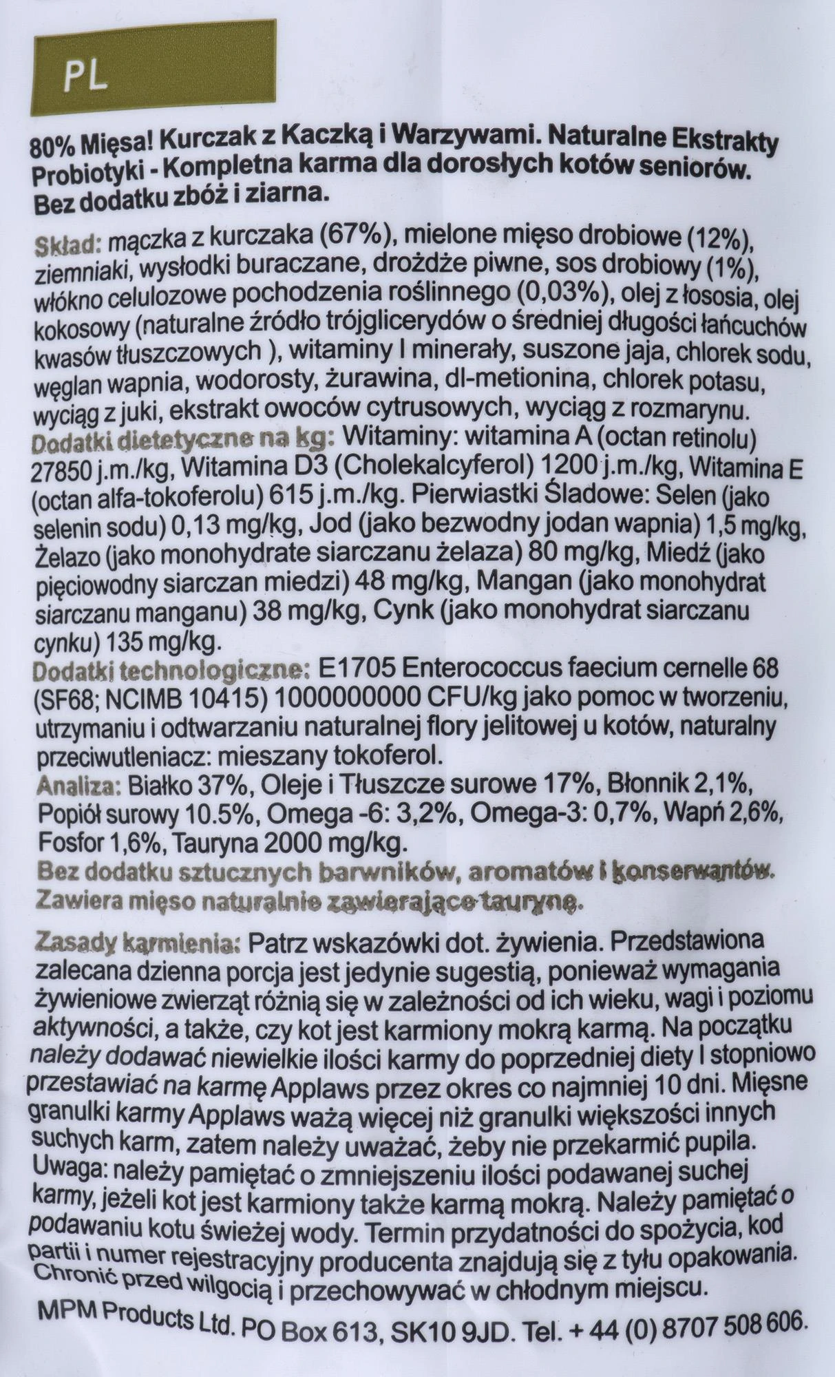 APPLAWS Senior vištiena - sausas kačių ėdalas - 7,5kg