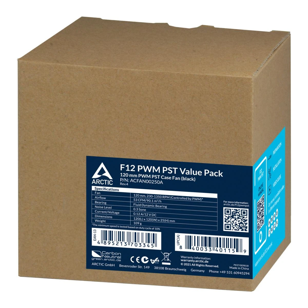 Arctic Cooling ARCTIC F12 PWM PST - 120 mm PWM korpuso ventiliatorius