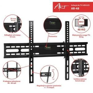 ART RAMT AR-48 Laikiklis AR-48 26-60 skirtas LCD/LED/PLAZMA juodas 40KG vertikalus reguliavimas