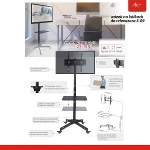ART STO S-09 ART LENTA / VEŽIMĖLIS ant ratų + TELEVIZORIAUS LCD/LED/PLAZMA 23-55 25KG S-09 LAIKIKLIS