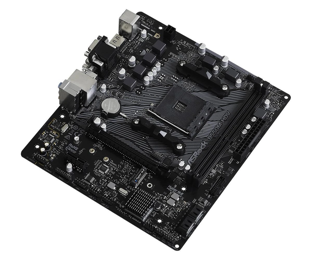 Pagrindinė plokštė ASRock B550M-HDV/AMD B550/AM4/MicroATX/1xPCI-Express 3.0 1x/1xM.2/1xPCI-Express 4.0 16x/Atmintis DDR4/Atminties lizdai 2/1x15pin D-sub/1xDVI/1xHDMI/2xUSB 2.0/4xUSB 3.2/1xPS/2/1xRJ45/3xAudio port