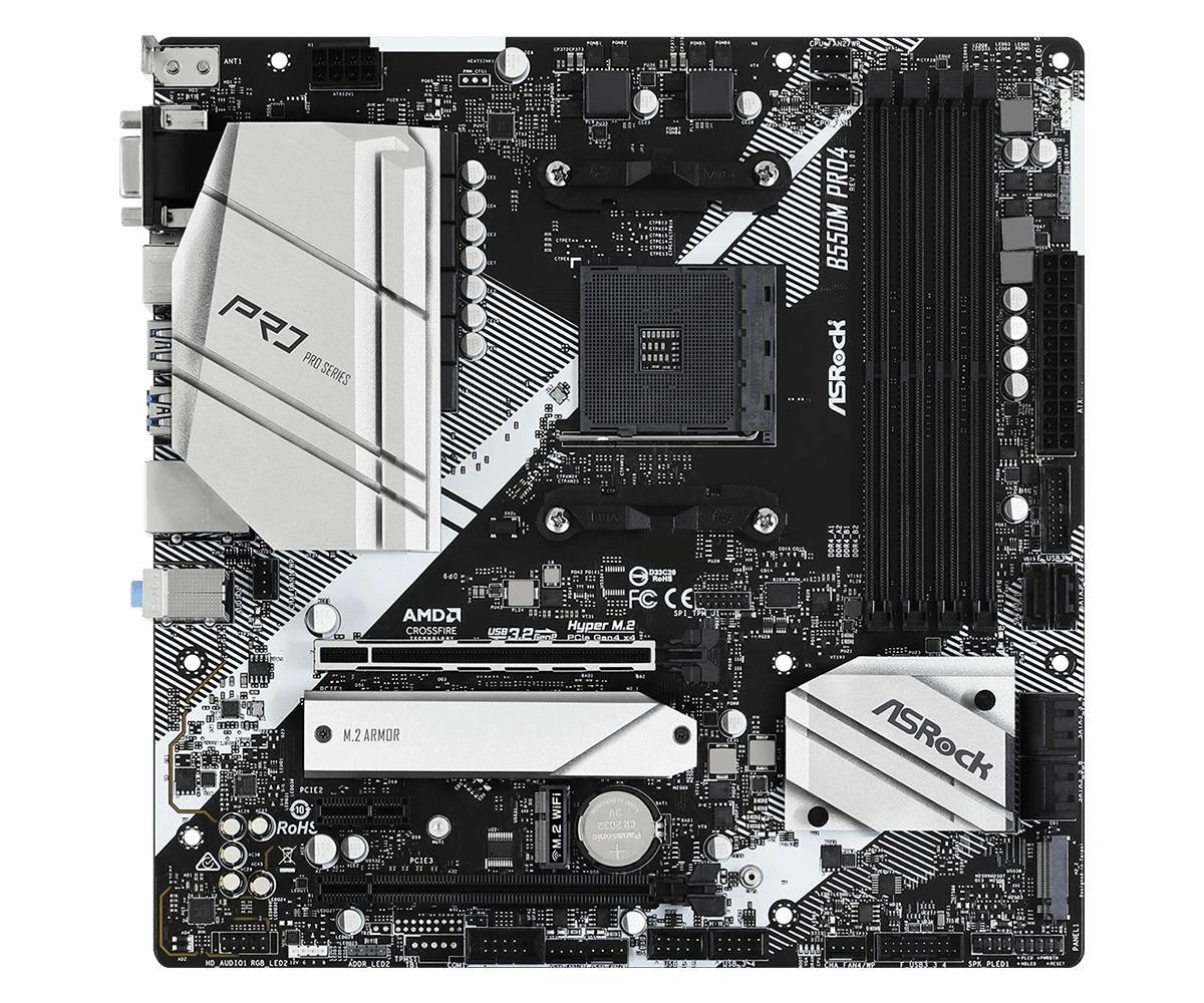 Pagrindinė plokštė ASRock B550M Pro4/AMD B550/AM4/MicroATX/1xPCI-Express 3.0 1x/1xPCI-Express 3.0 16x/1xM.2/1xPCI-Express 4.0 16x/Memory DDR4/Atminties lizdai 4/1x15pin D-sub/1xHDMI/1xDisplayPort/2xUSB 2.0/1xUSB type C/5xUSB 3.2/1xPS/2/1xRJ45/3xAudio port|