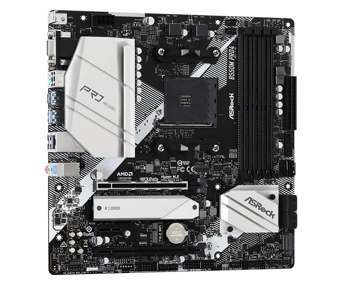 Pagrindinė plokštė ASRock B550M Pro4/AMD B550/AM4/MicroATX/1xPCI-Express 3.0 1x/1xPCI-Express 3.0 16x/1xM.2/1xPCI-Express 4.0 16x/Memory DDR4/Atminties lizdai 4/1x15pin D-sub/1xHDMI/1xDisplayPort/2xUSB 2.0/1xUSB type C/5xUSB 3.2/1xPS/2/1xRJ45/3xAudio port|